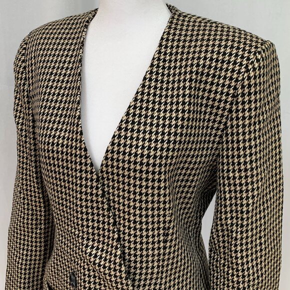 Vtg 80s Houndstooth Double Breast Wool Blazer Jacket Made in USA - Picture 3 of 16